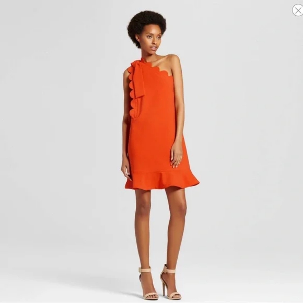 VICTORIA BECKHAM for Target Orange One Shoulder Scallop Dress Size XS NWT